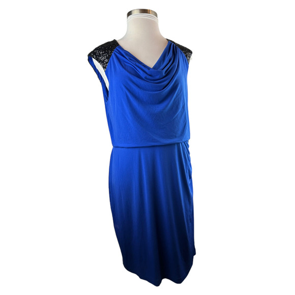 NWT Calvin Klein Atlantis Royal Blue Sheath Dress Sequin Stretch Plus Size 18W - Picture 7 of 16